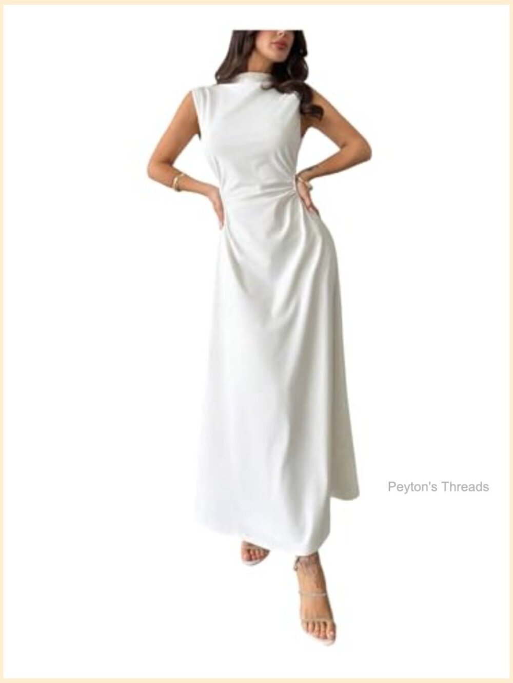 High Neck Ruched Maxi Dress Cinched Waist Slip Formal Cocktail Dress - Picture 5 of 5